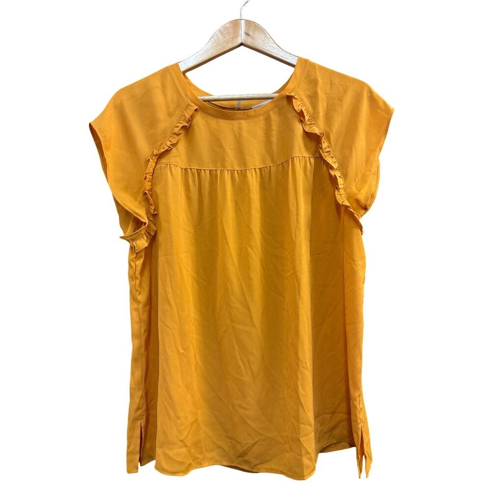 Loft Outlet Womens Mustard Ruffle Sleeve Blouse Size L